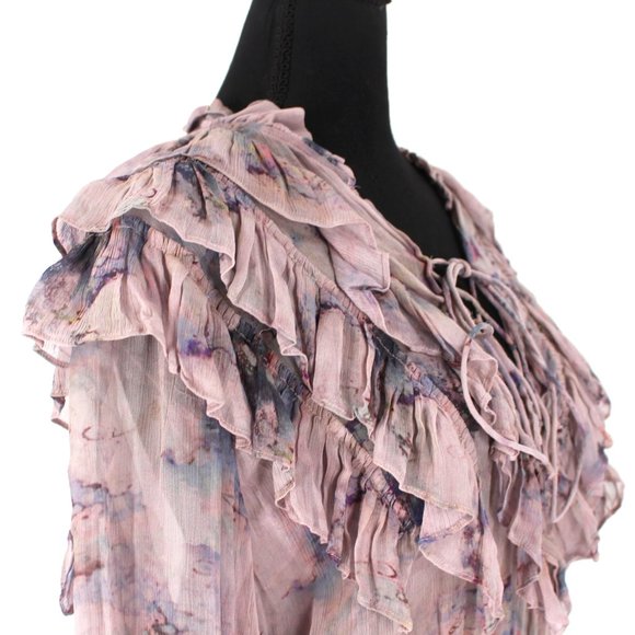IRO Banon Dress Ruffle Trim Dress 40 Mauve Floral Print Crepe Pleat Mini Medium - Picture 3 of 9